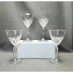 Vintage Josair Edith Crystal Large Claret Wine Glass Goblet Set 4 Glasses Signed